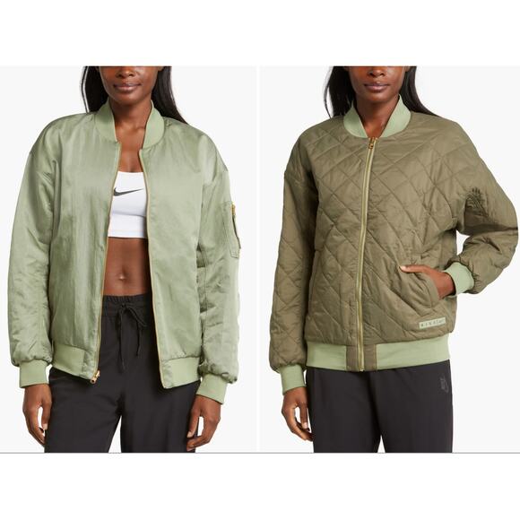 New Nike Women's Reversible Bomber Jacket | Olive Green Size‎ M - Picture 2 of 13